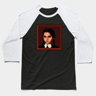 Wednesday Addams Portrait Pixel Art Baseball T-Shirt